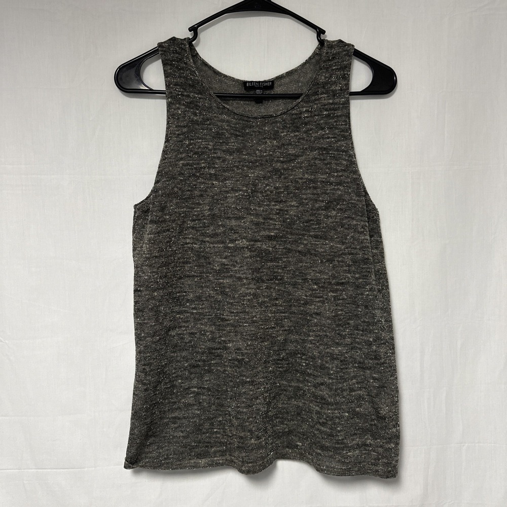 Eileen Fisher PM Gold Metallic Linen Blend Tank Top Sheer Boho Chic Minimalist